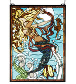 Meyda Lighting 78086 19"W X 26"H Mermaid of the Sea Stained Glass Window Panel