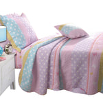 Benzara Nestos Fabric 2 Piece Twin Size Quilt Set with Polka Dots and Strips Pattern,Pink