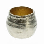 Benzara BM209897 Bellied Aluminum Cup with Shimmering Gold Leaf Interior, Gold and Silver