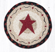“Burgundy round coaster 7x7 with rustic primitive star design for home use”
