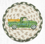 Earth Rugs LC-338 Vintage Green Truck Round Large Coaster 7``x7``