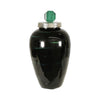 Benzara Contemporary Metal Elongated Urn Shaped Jar with Lid, Large,Black and Green