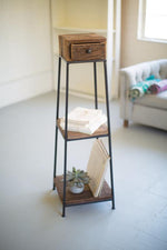 Kalalou NMCC1046 Three Tiered Iron Tower With Recycled Wood Shelves and Drawers