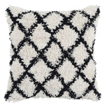 Benzara BM228893 Textured Fabric Throw Pillow with Shag Diamond Pattern, Black and White