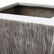 Benzara Hand Made Square Flower pot  with Ribbed Design, White, Set of 3