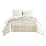Benzara 3 Piece King Size Coverlet Set with Stitched Square Pattern, Cream