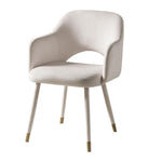 Benzara Velvet Padded Accent Chair with Open Back and Angled Legs, Cream and Gold