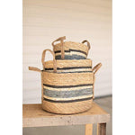 Kalalou CJAL1039 Blue Round Rush Basket, Set of 2