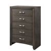 Benzara 5 Drawer Wooden Chest with Curved Metal Handles and Panel Support, Gray