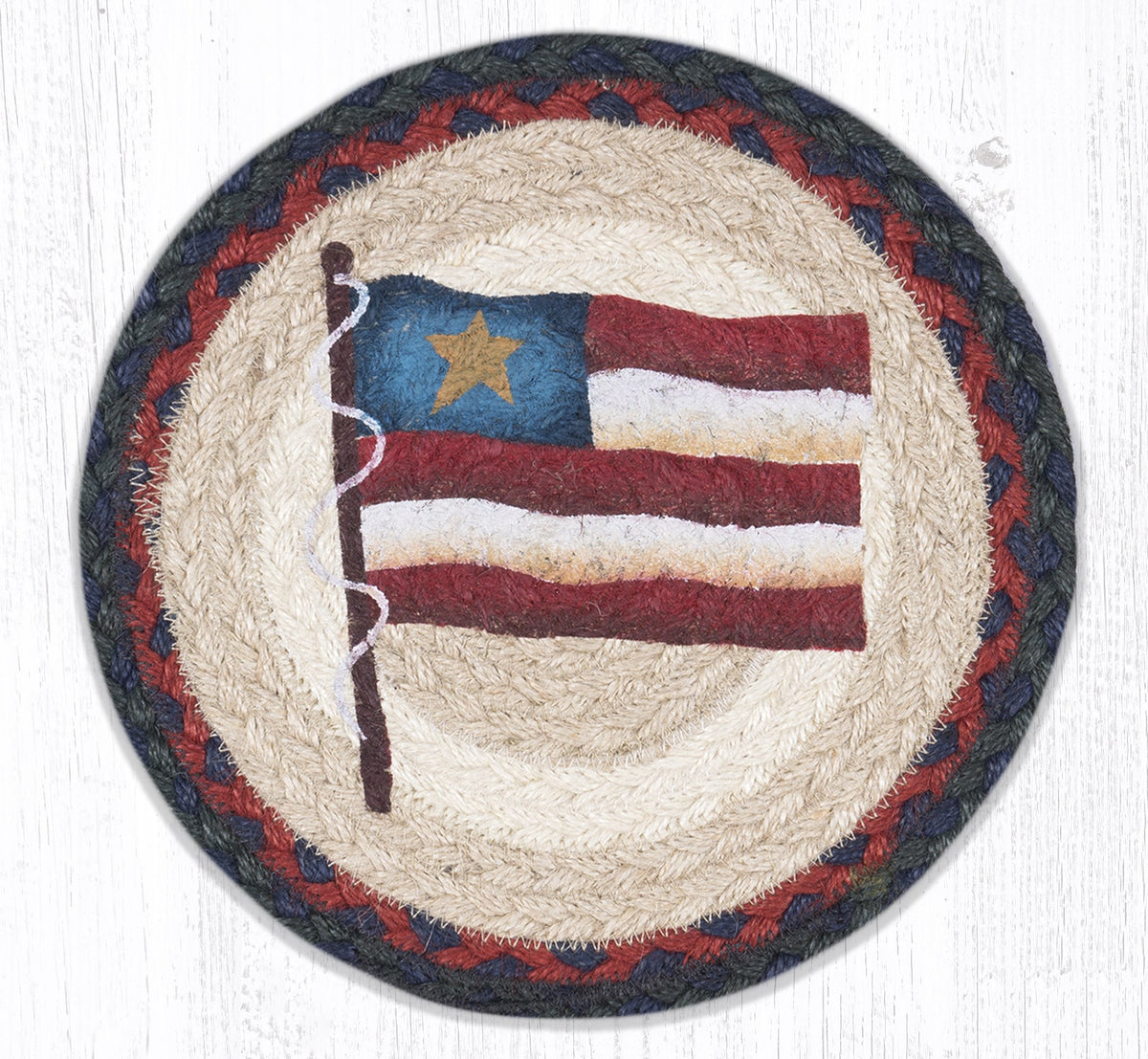 Primitive Round Star Rug Earth Rugs Handcrafted Round Trivet – Rustic Primitive Star Flag 10