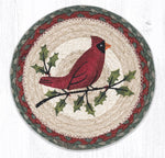 Earth Rugs MSPR-25 Holly Cardinal Printed Round Trivet 10``x10``