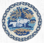 Earth Rugs MSPR-608 Blue & White Cows Printed Round Trivet