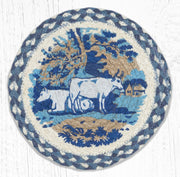 Earth Rugs MSPR-608 Blue & White Cows Printed Round Trivet