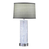 Benzara Metal Frame Table Lamp with Acrylic Accent and Fabric Shade, Chrome and Gray