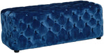 Benzara Button Tufted Velvet Upholstered Wooden Accent Ottoman, Navy Blue