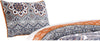 Benzara Thelon Standard Size Fabric Sham with Floral and Chevron Prints, Gray and Blue