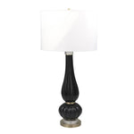 Benzara Drum Fabric Shade Table Lamp with Ribbed Gourd Base, Black