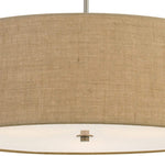Benzara 3 Bulb Drum Shaped Fabric Pendant Fixture with Diffuser, Beige