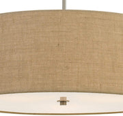 Benzara 3 Bulb Drum Shaped Fabric Pendant Fixture with Diffuser, Beige