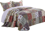 Benzara Chicago 3 Piece Fabric Full Bedspread Set with Jacobean Prints, Multicolor