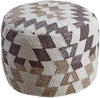 Benzara Fabric Wrapped Pouf with Diamond Pattern, Brown and White