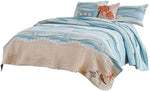 Benzara Maritsa Five Piece Queen Size Fabric Quilt Set with Coastal Prints, Blue