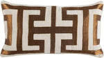 Benzara Embroidered Rectangular Fabric Throw Pillow, White and Bronze