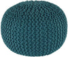 Benzara Fabric Wrapped Round Shaped Pouf with Knitted Design, Blue