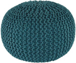 Benzara Fabric Wrapped Round Shaped Pouf with Knitted Design, Blue