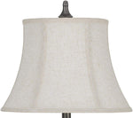 Benzara Metal Body Table Lamp with Swing Arm and Fabric Bell Shade, Silver and Gray