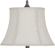 Benzara Metal Body Table Lamp with Swing Arm and Fabric Bell Shade, Silver and Gray