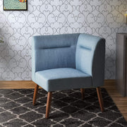 Benzara Fabric Upholstered Corner Sectional Sofa with Wooden Legs, Blue and Brown