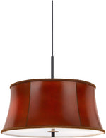 Benzara 3 Bulb Round Pendant Fixture with Leatherette Drum Shade, Red