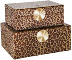 Benzara Fabric Rectangular Shaped Box with Animal Print, Set of 2, Brown