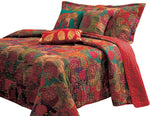 Benzara Tisa 5 Piece Reversible Queen Quilt Set with Floral and Fruit Pattern,Multicolor