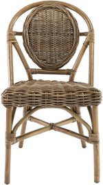 Benzara 20 Inch Rattan Accent Chair with Oval Backrest, Set of 2, Natural