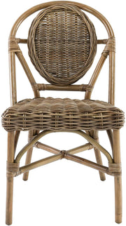 Benzara 20 Inch Rattan Accent Chair with Oval Backrest, Set of 2, Natural