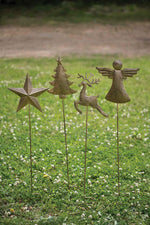 Kalalou NNV1055 Set of 4 Rustic Gold Christmas Yard Stakes