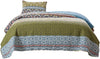 Benzara Loire 2 Piece Fabric Twin Quilt Set with Geometric Motifs Pattern, Multicolor