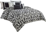 Benzara BM227296 7 Piece King Polyester Comforter Set with Large Medallion, Black & White