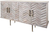 Benzara 4 Door Chevron Carved Buffet with Tapered Legs, Gray and Brass