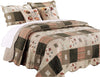 Benzara Douro Fabric 5 Piece King Quilt Set with Floral Print and Scalloped Edges, Brown