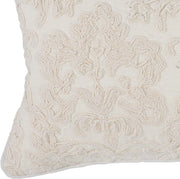 Benzara Rectangular Hand Embroidered Fabric Throw Pillow, White