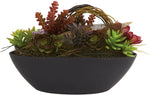 Nearly Natural 4980 Artificial Brown Mixed Succulent with Oval Black Container