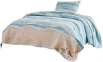 Benzara Maritsa Two Piece Twin Size Fabric Quilt Set with Coastal Prints, Blue