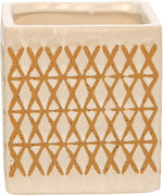 Sagebrook Home 15429-04 4" Ceramic Square X-Design Pen Holder, Cream