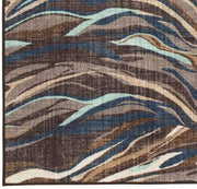 Benzara Machine Made Fabric Rug with Wave Design Pattern, Medium, Blue and Brown