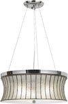 Benzara 3 Bulb Drum Shape Metal and Glass Pendant with Diffuser, Silver and Clear