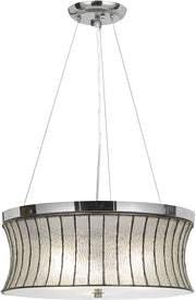 Benzara 3 Bulb Drum Shape Metal and Glass Pendant with Diffuser, Silver and Clear