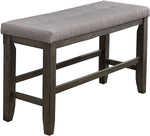 Benzara BM215456 Counter Height Wooden Bench with Fabric Upholstered Seat, Brown and Gray